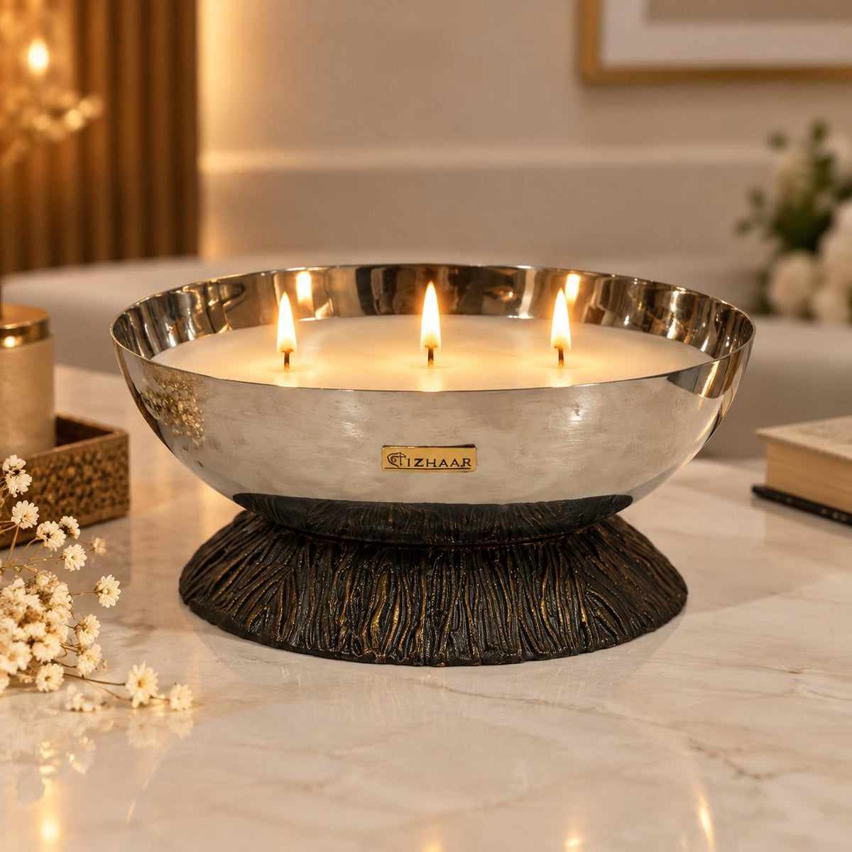 Izzhaar Regal Glow Three-Wick Candle Bowl
