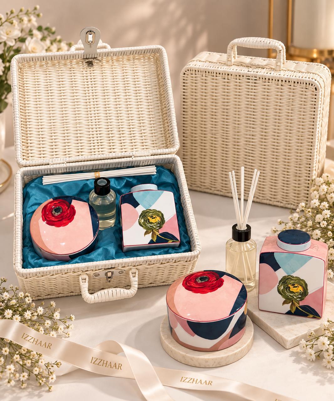 Izzhaar White Wicker Suitcase Gift Hamper