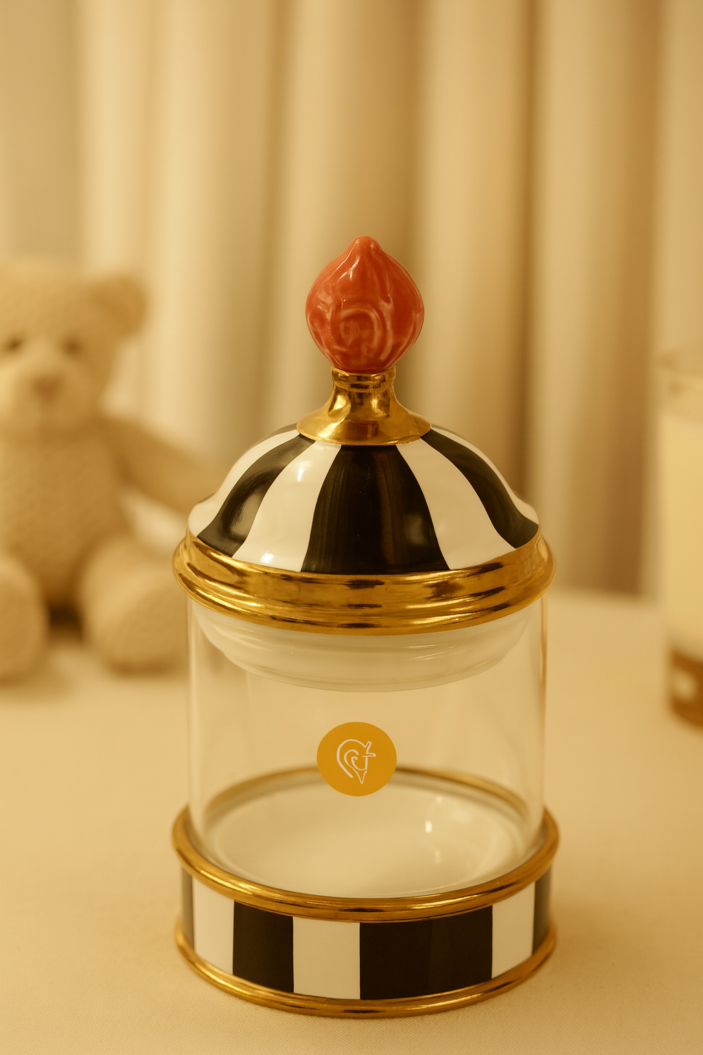 Izzhaar Royal Carnival Jar – Black & White Enamel Finish with Gold Detailing