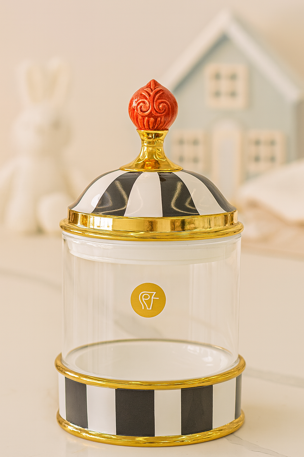 Izzhaar Royal Carnival Jar – Black & White Enamel Finish with Gold Detailing