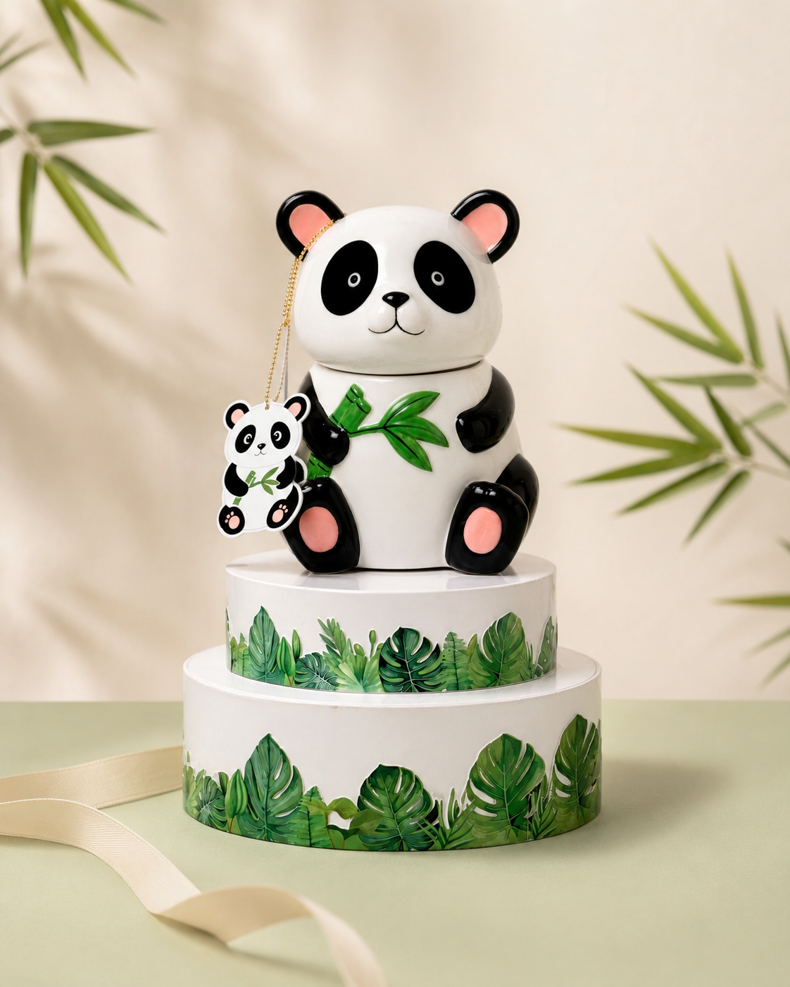 Izzhaar Panda Bamboo Ceramic Cookie Jar