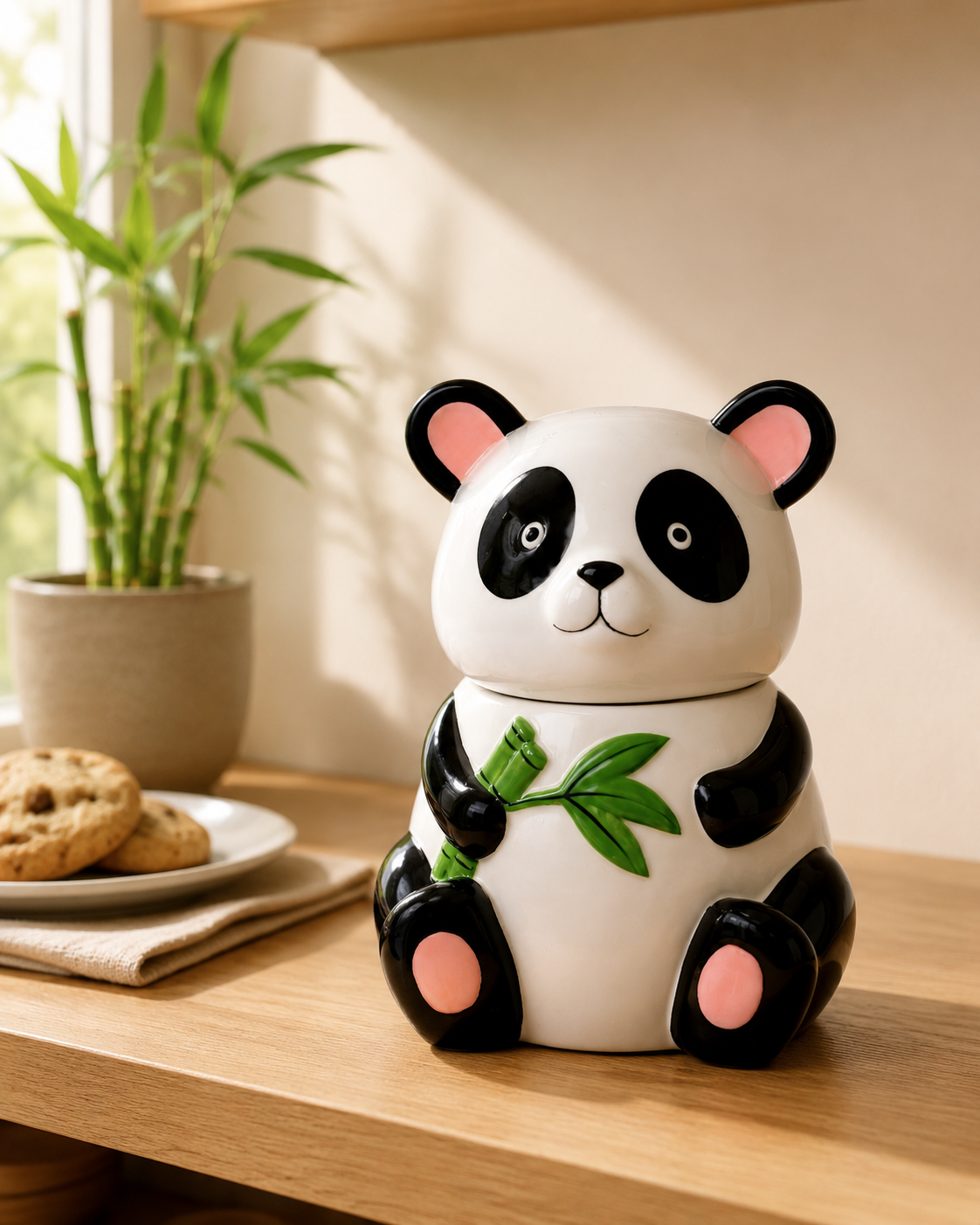 Izzhaar Panda Bamboo Ceramic Cookie Jar