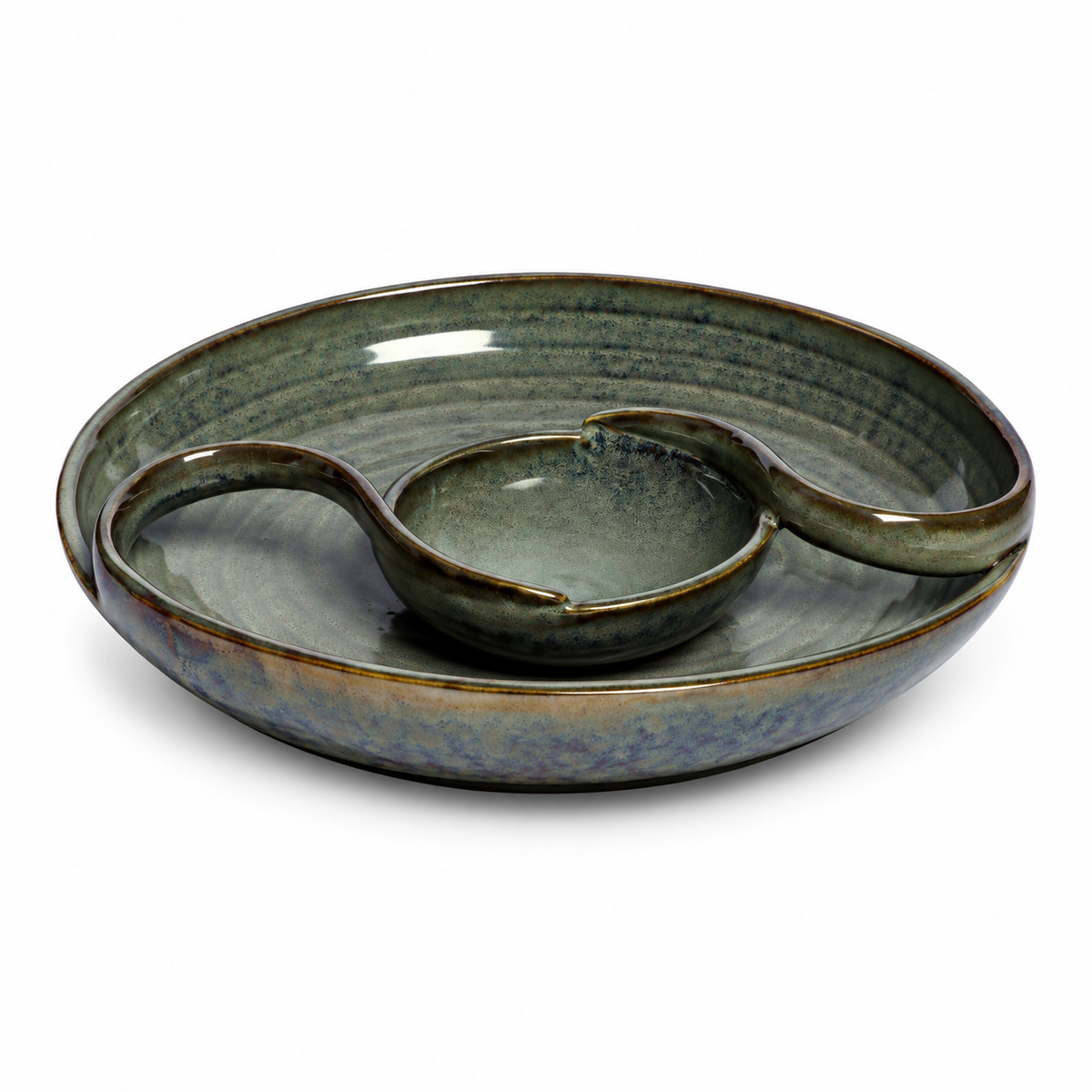 Izzhaar Olive Green Ceramic Plate with Attached Bowl