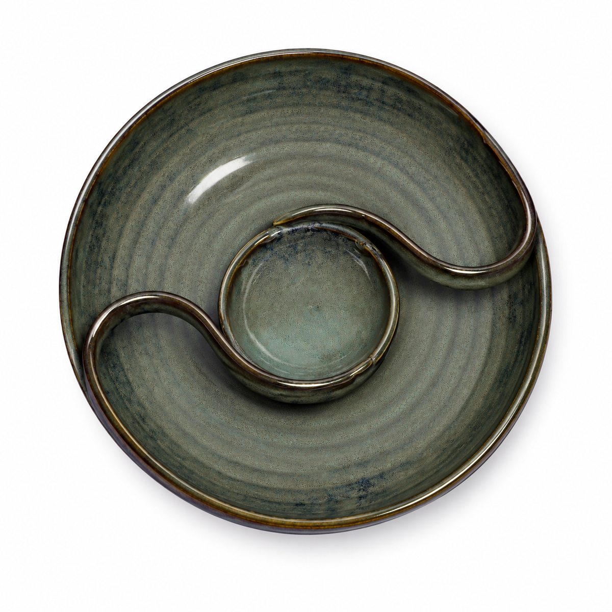 Izzhaar Olive Green Ceramic Plate with Attached Bowl