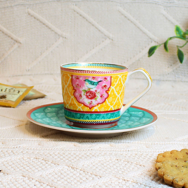 Izzhaar Signature Print Cup & Saucer (Green & Yellow)