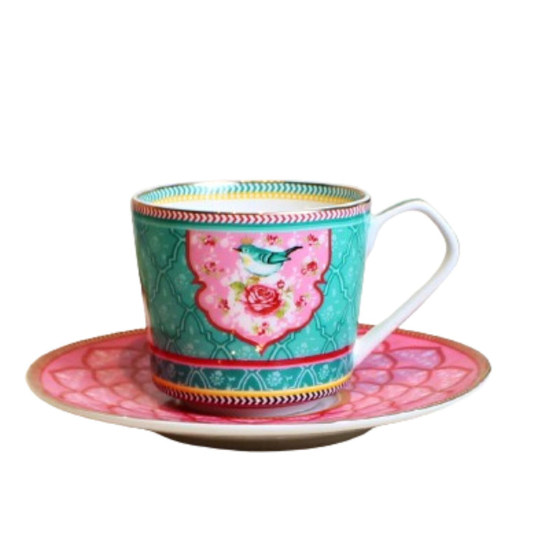 Izzhaar Signature Print Cup & Saucer (Pink & Green)