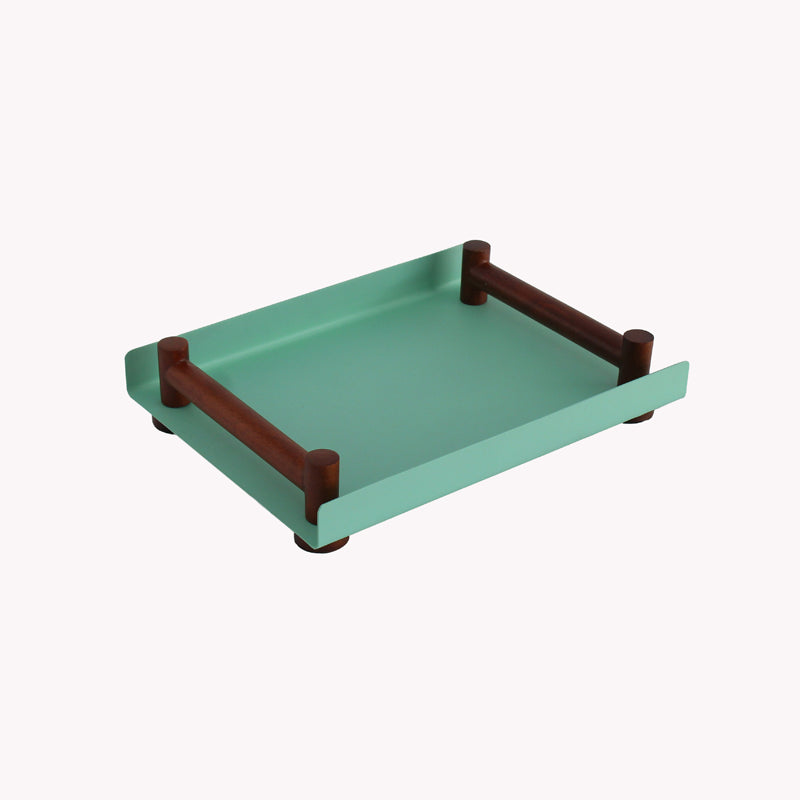 Zinn Vistosa Tray with Wooden Handle