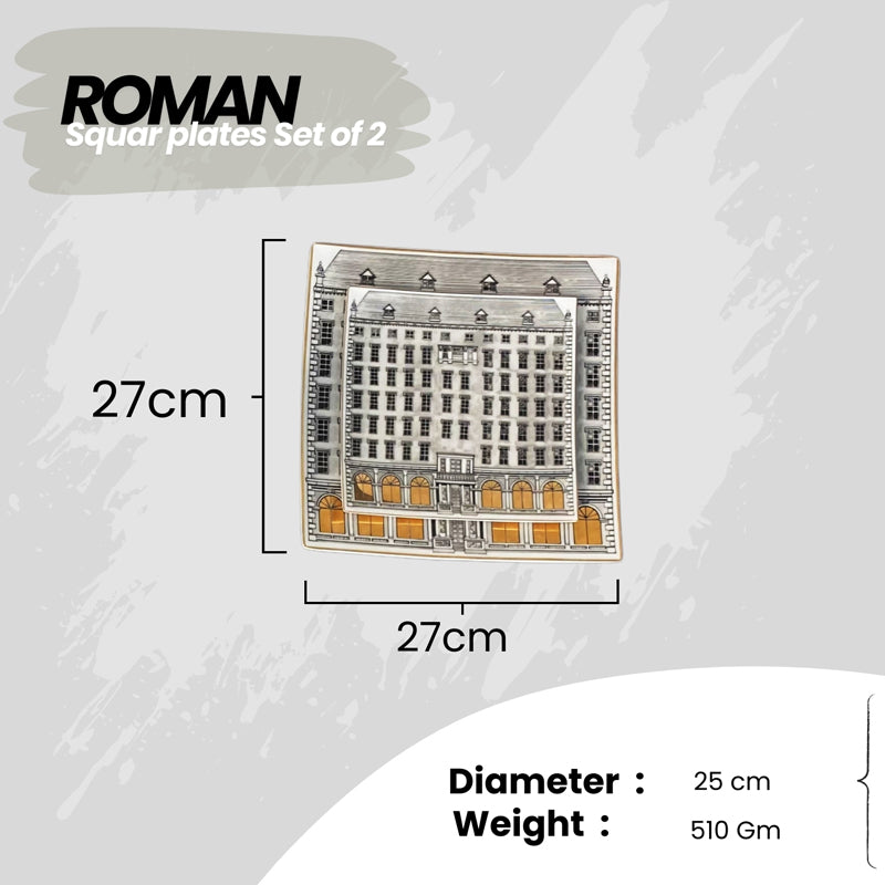 Roman Fine Bone China  Square Large Plate Set Of 2