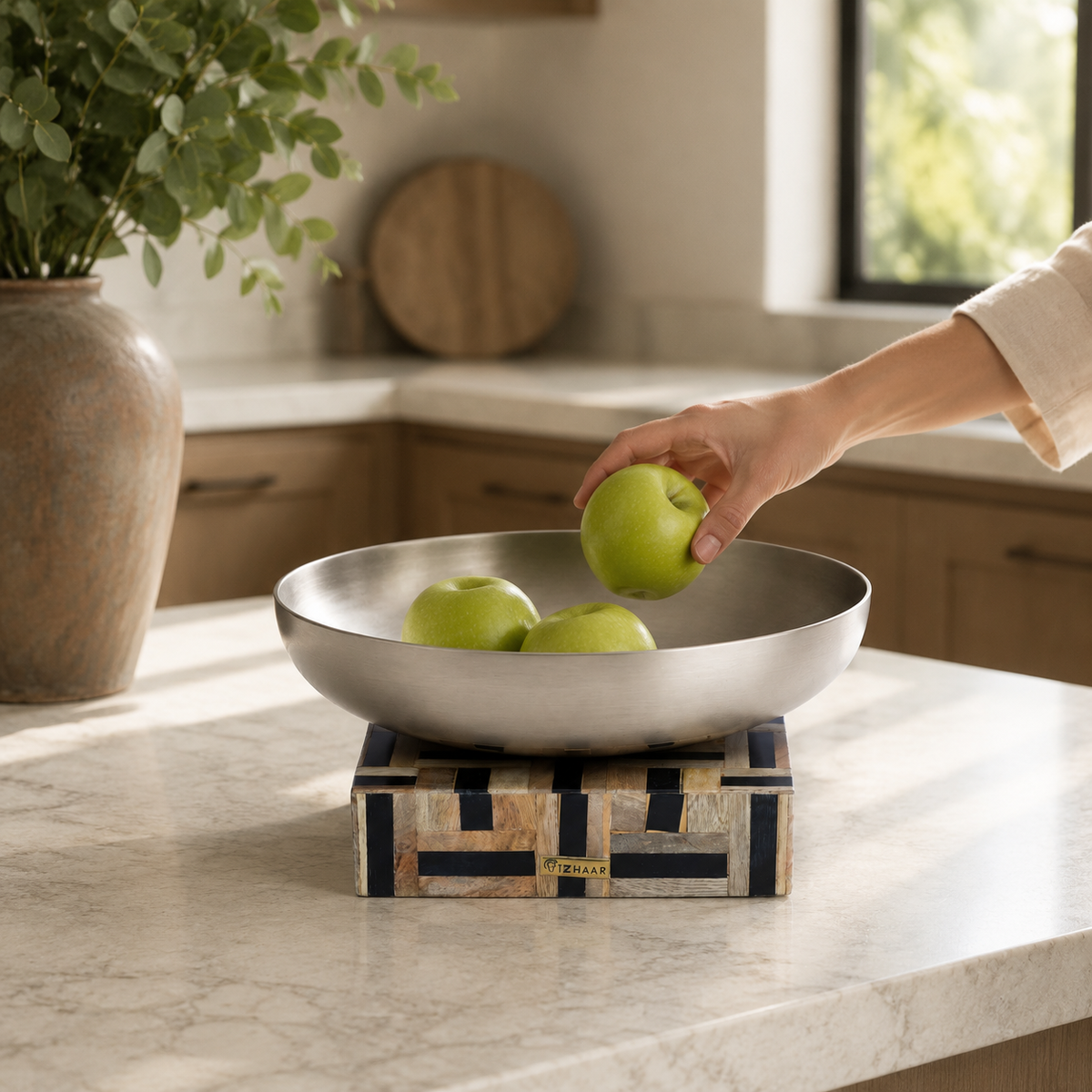 Izzhaar Silver Bowl with Wooden Base - Square