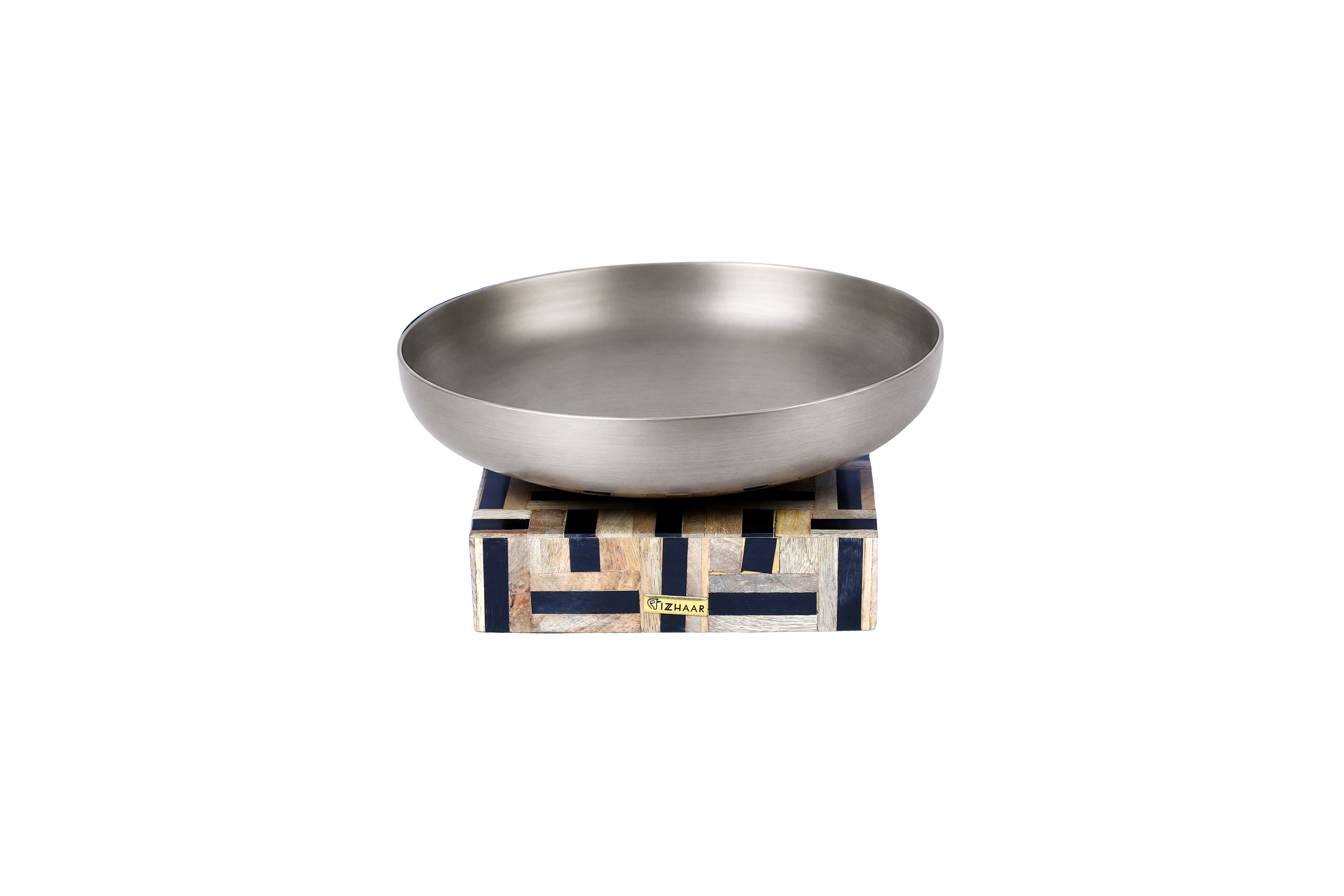 Izzhaar Silver Bowl Wooden Base-Square