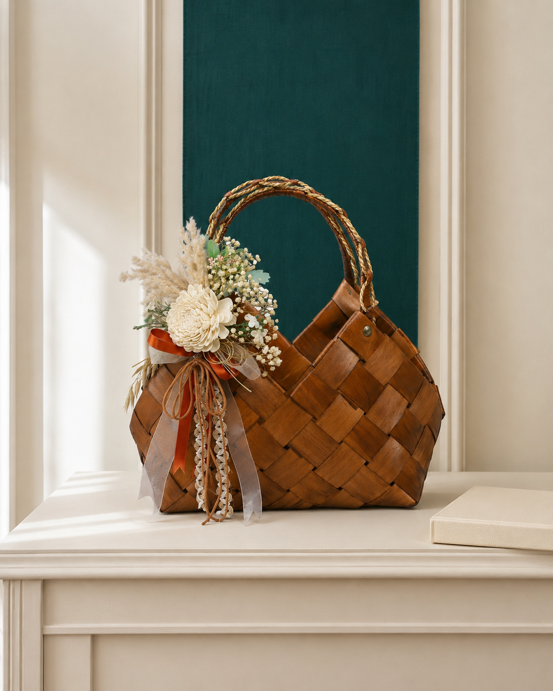 Izzhaar Handcrafted Wooden Tote Basket L - Brown