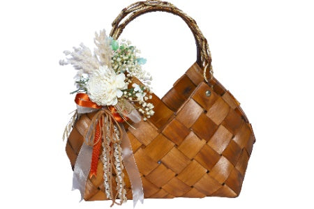 Izzhaar Handcrafted Wooden Tote Basket-L/Brown/Handbag