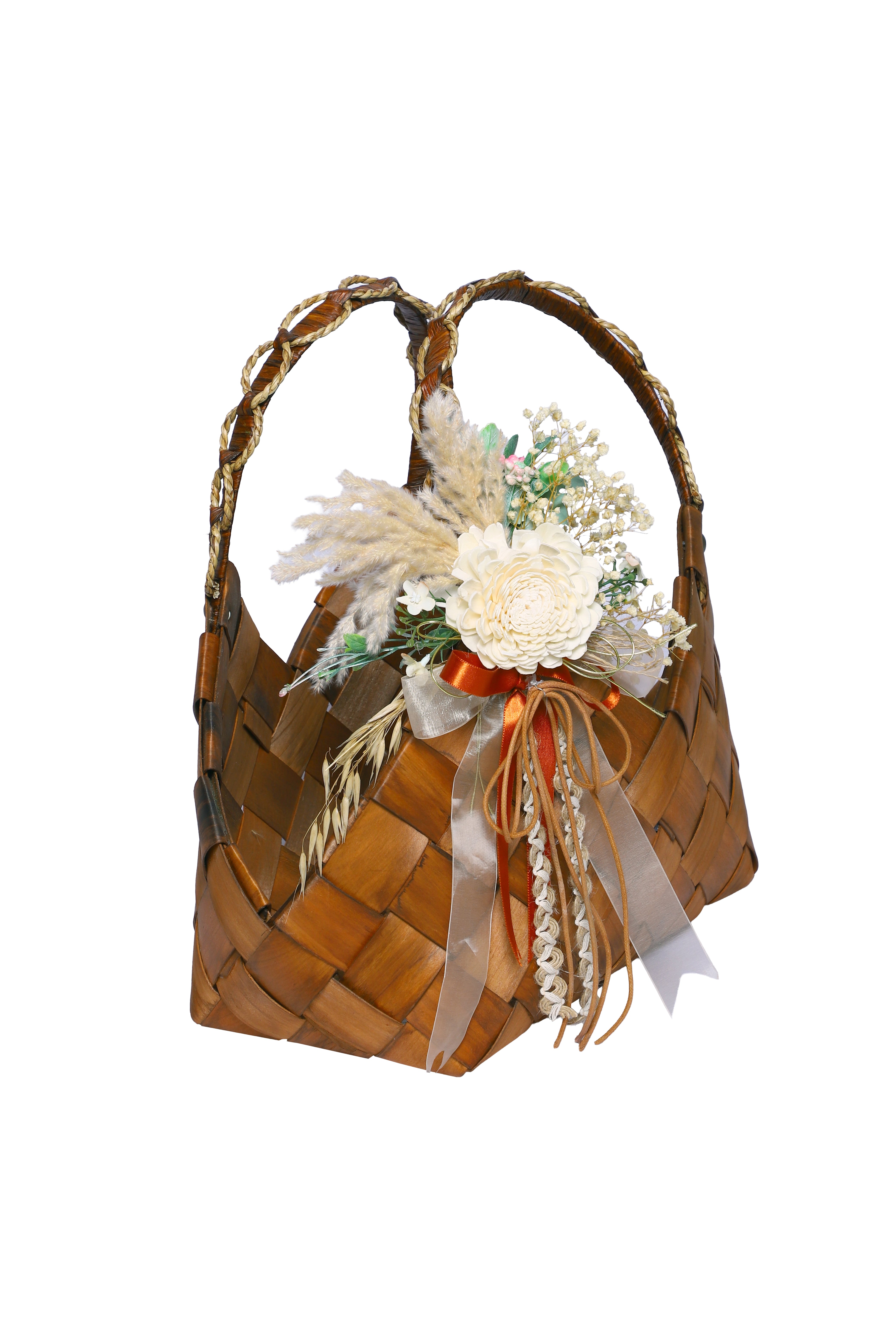 Izzhaar Handcrafted Wooden Tote Basket-L/Brown/Handbag