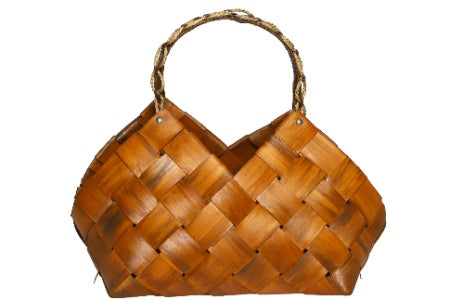 Izzhaar Handcrafted Wooden Tote Basket-XL/Brown/Handbag