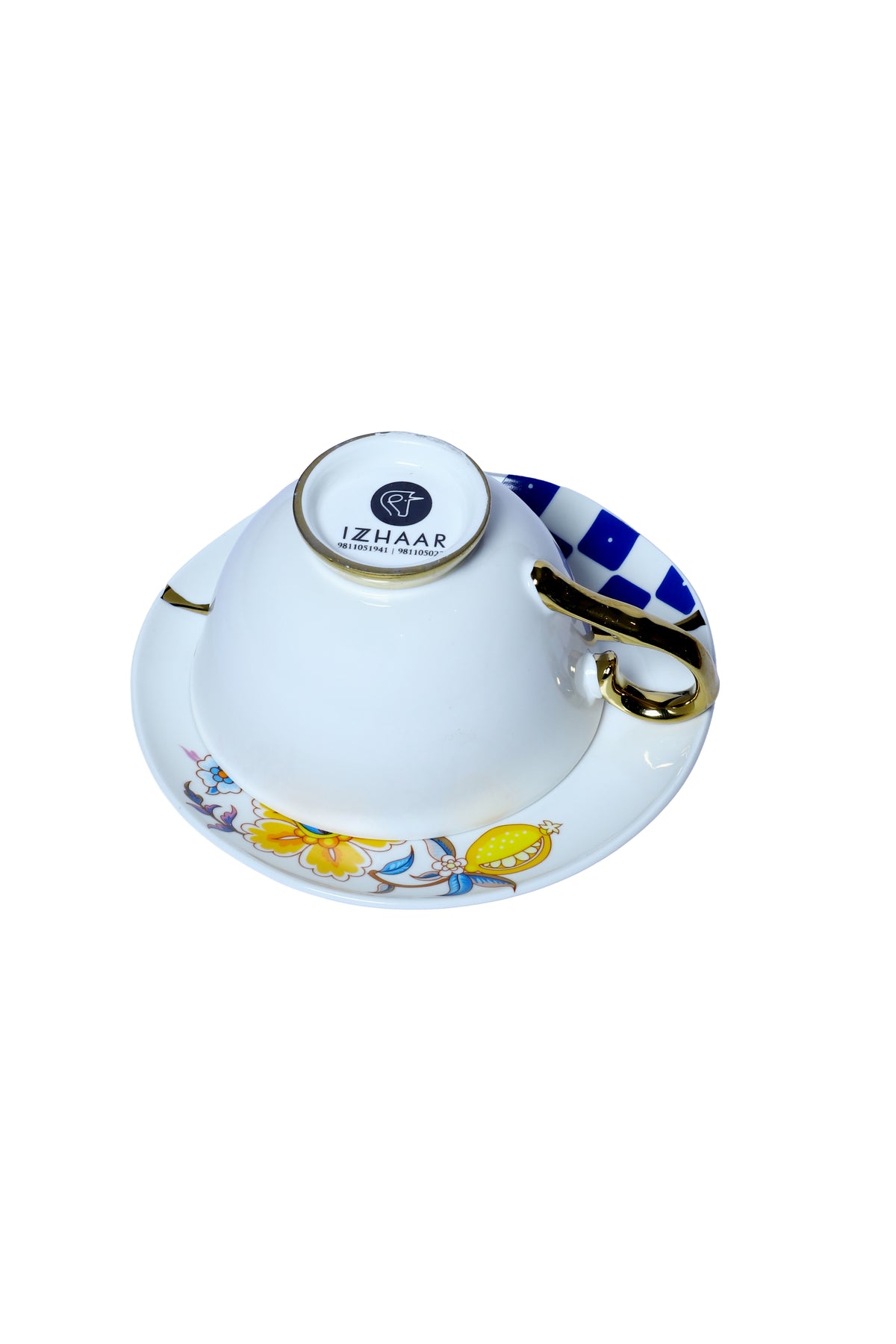 Izzhaar Blue Floral Elegance Ceramic Cup & Saucer Set of 6