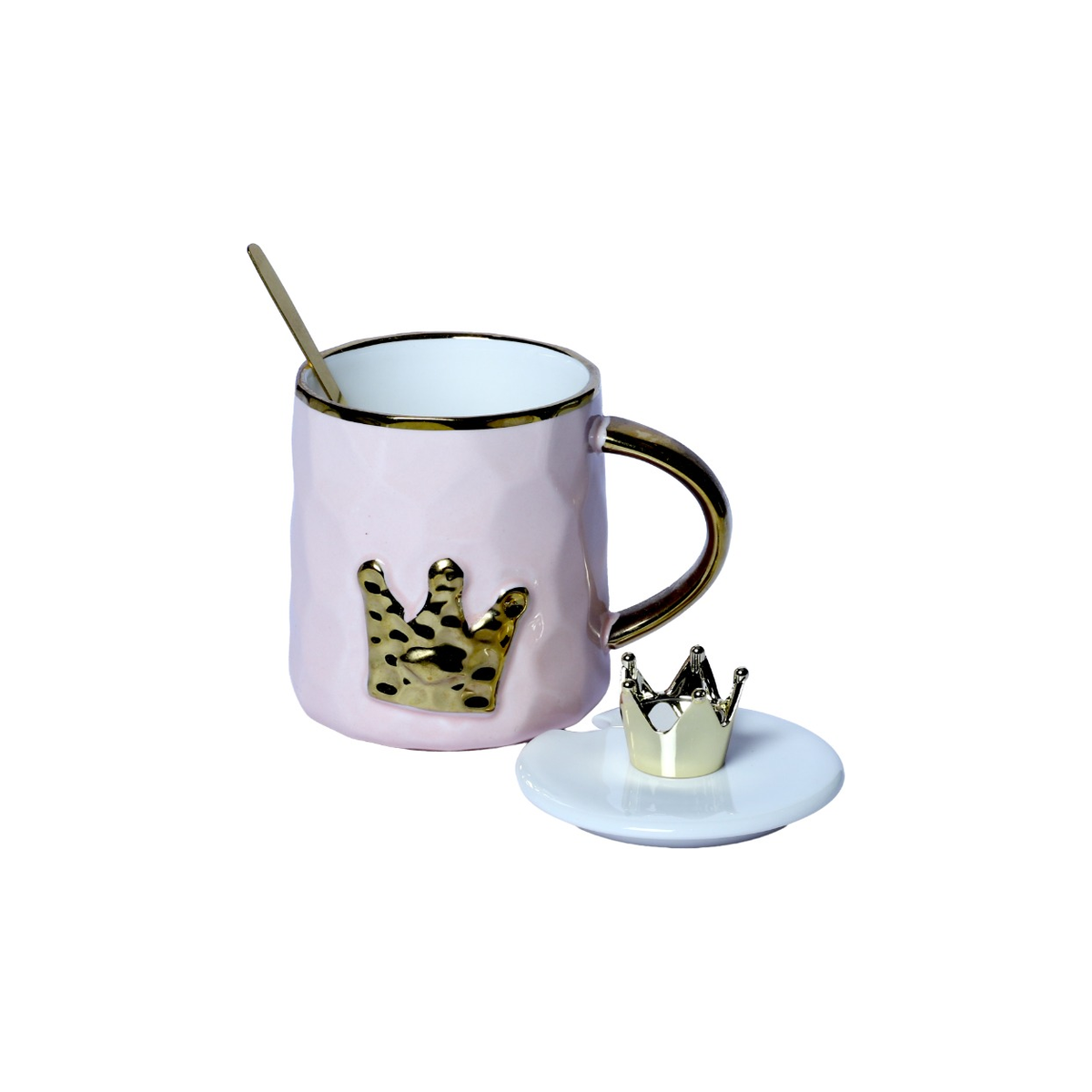 Izzhaar Royal Crown Purple Ceramic Mug with Lid & Spoon