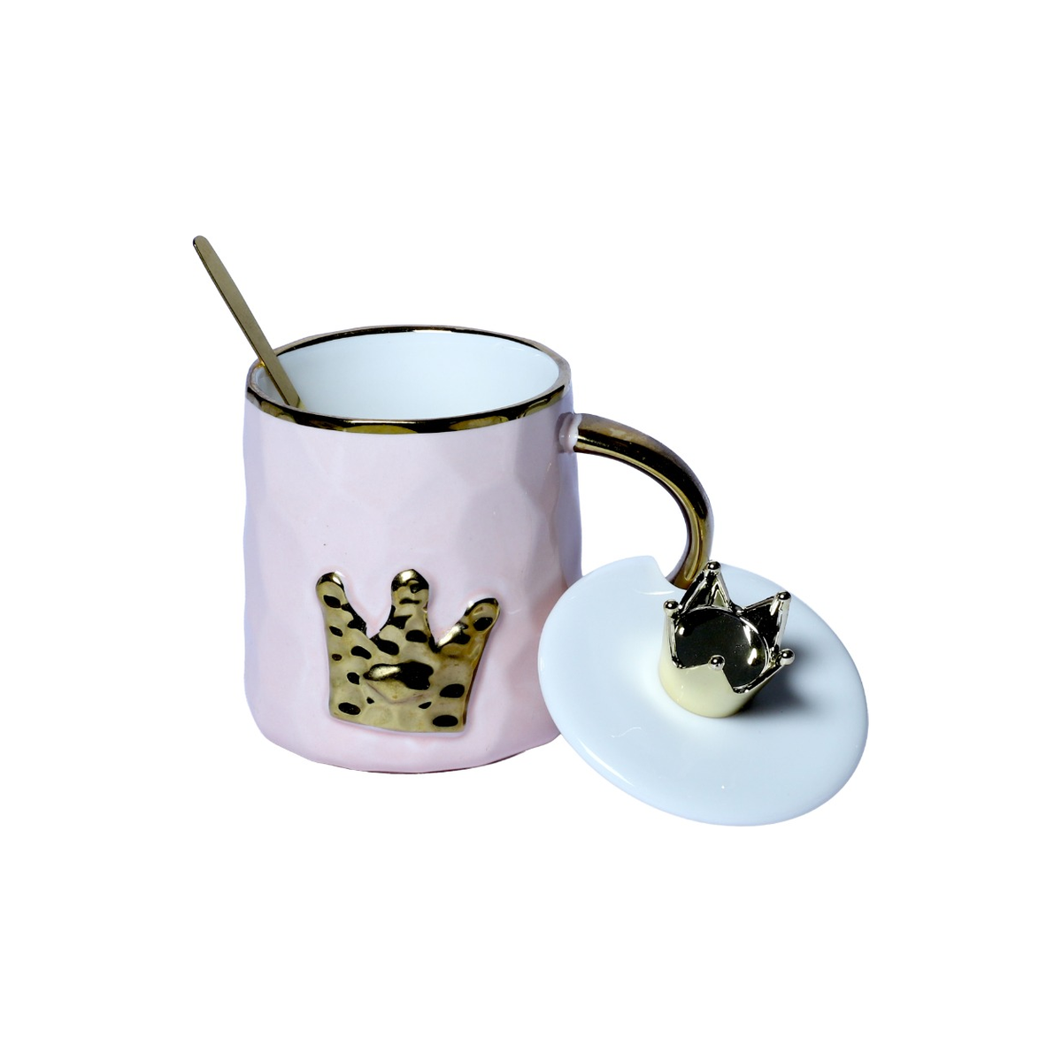 Izzhaar Royal Crown Purple Ceramic Mug with Lid & Spoon