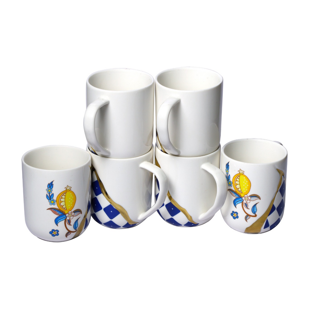 Izzhaar Blue Floral Elegance Ceramic Mug Set of 6