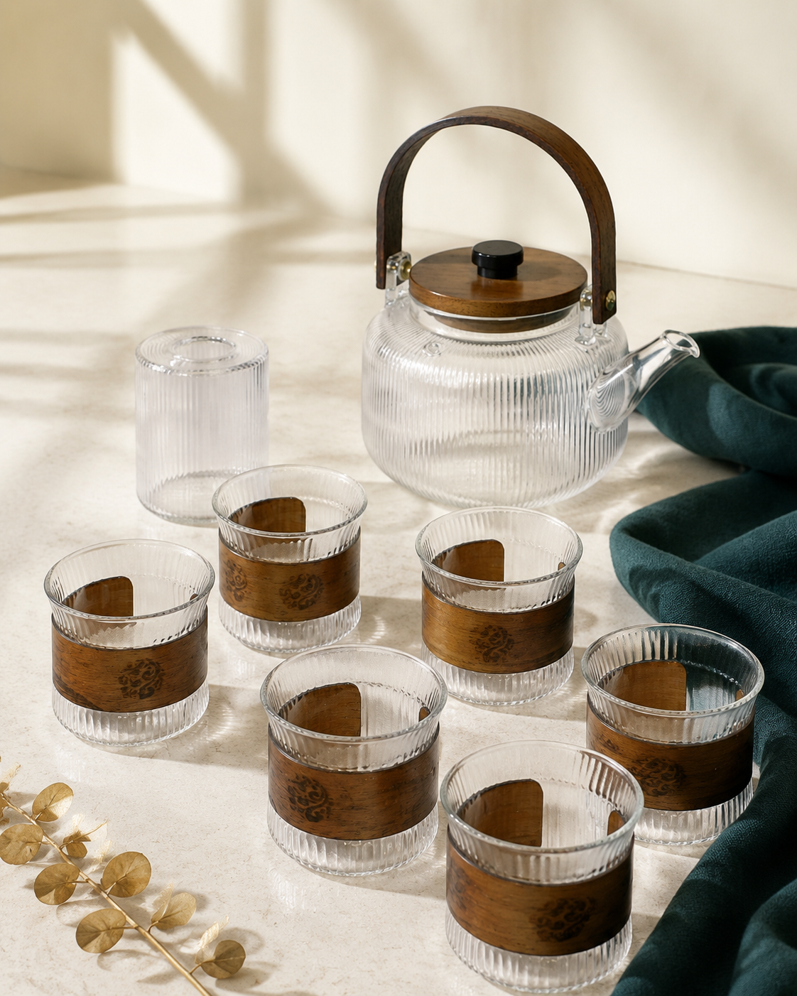 Izzhaar Heritage Glass Tea Set with Teapot & 6 Cups
