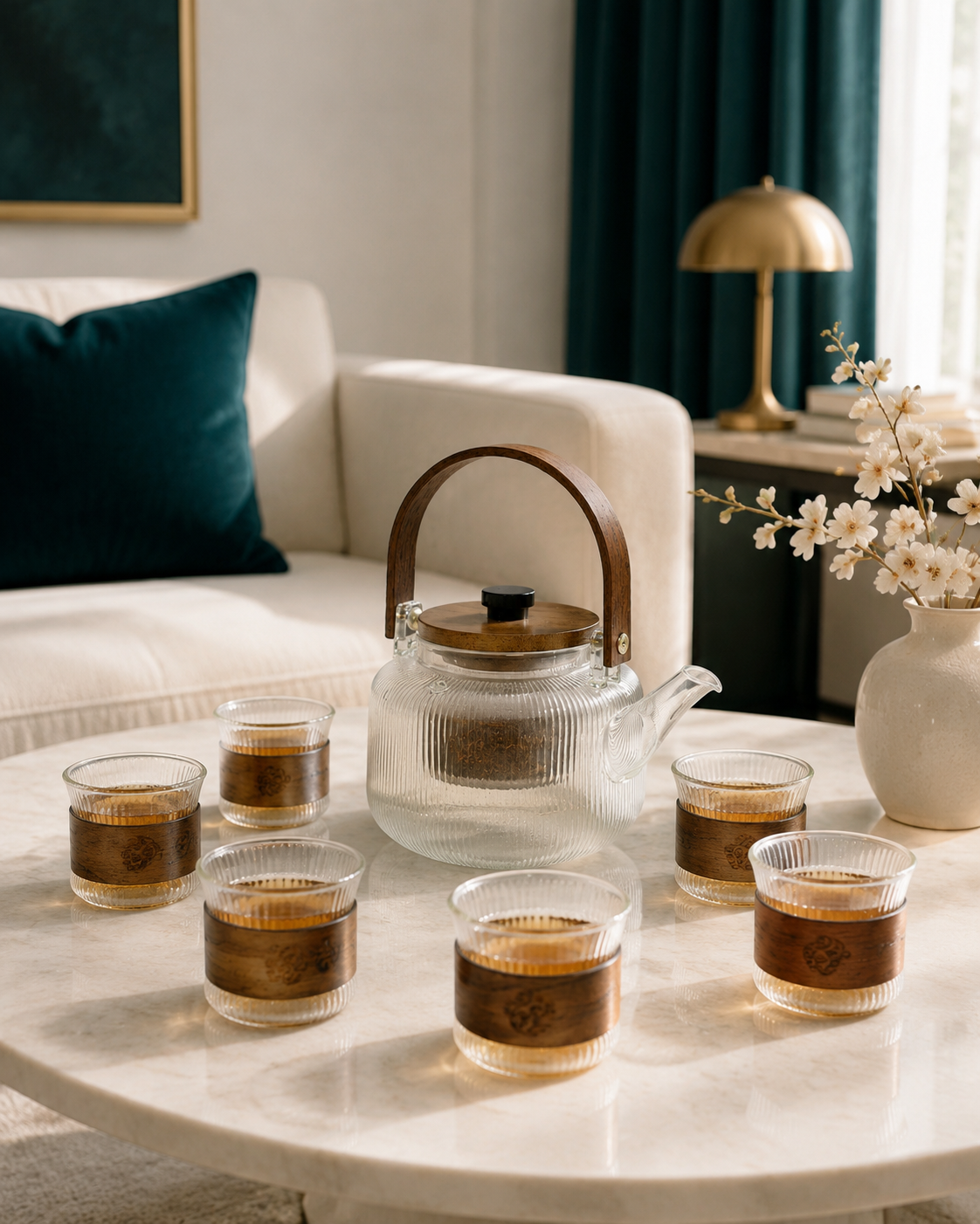 Izzhaar Heritage Glass Tea Set with Teapot & 6 Cups