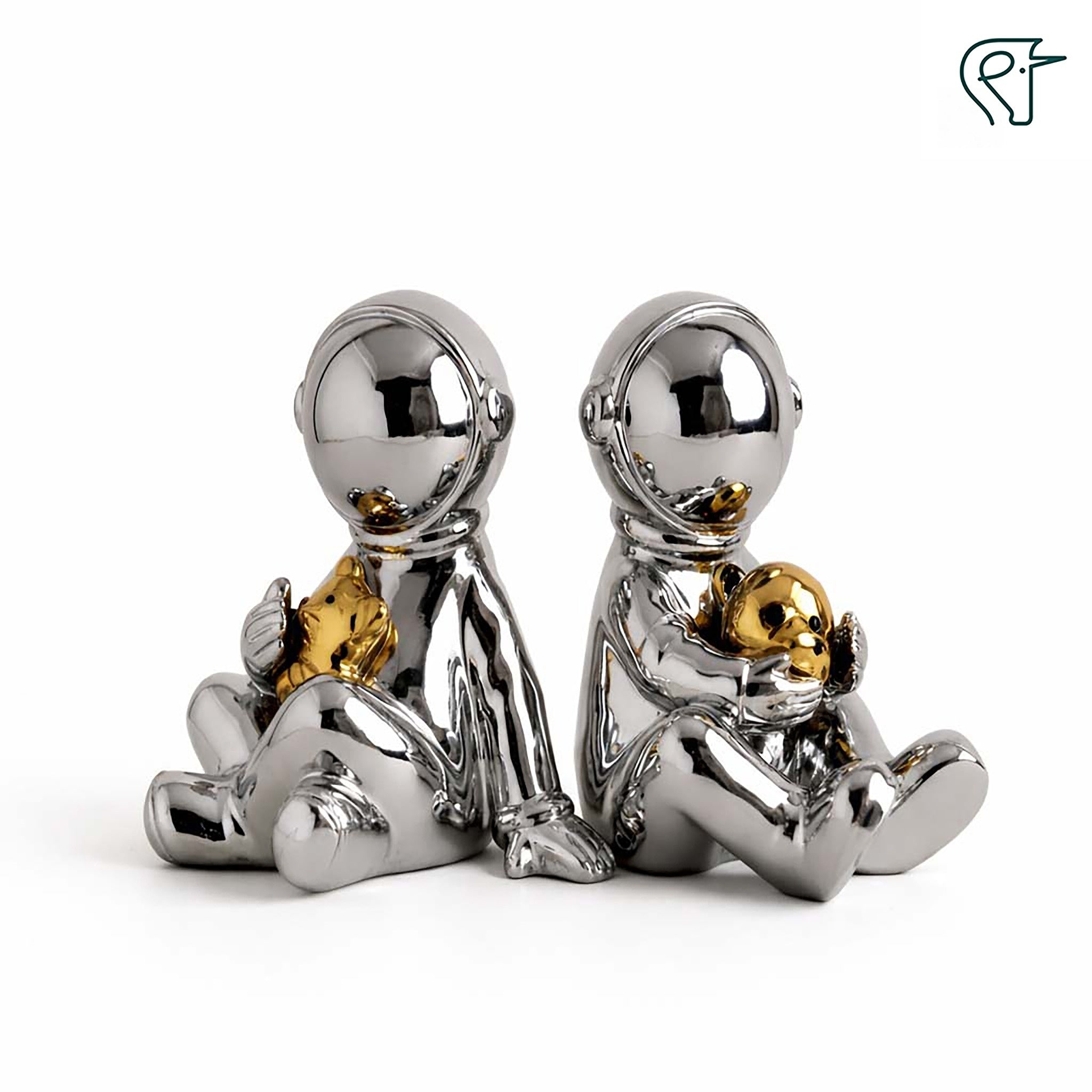Izzhaar Astronaut Bookends Silver Plated/Two Astronaut.