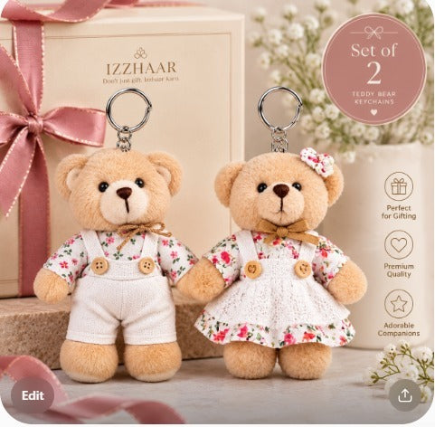 Izzhaar Plush Teddy Bear Couple Keychain Set of 2