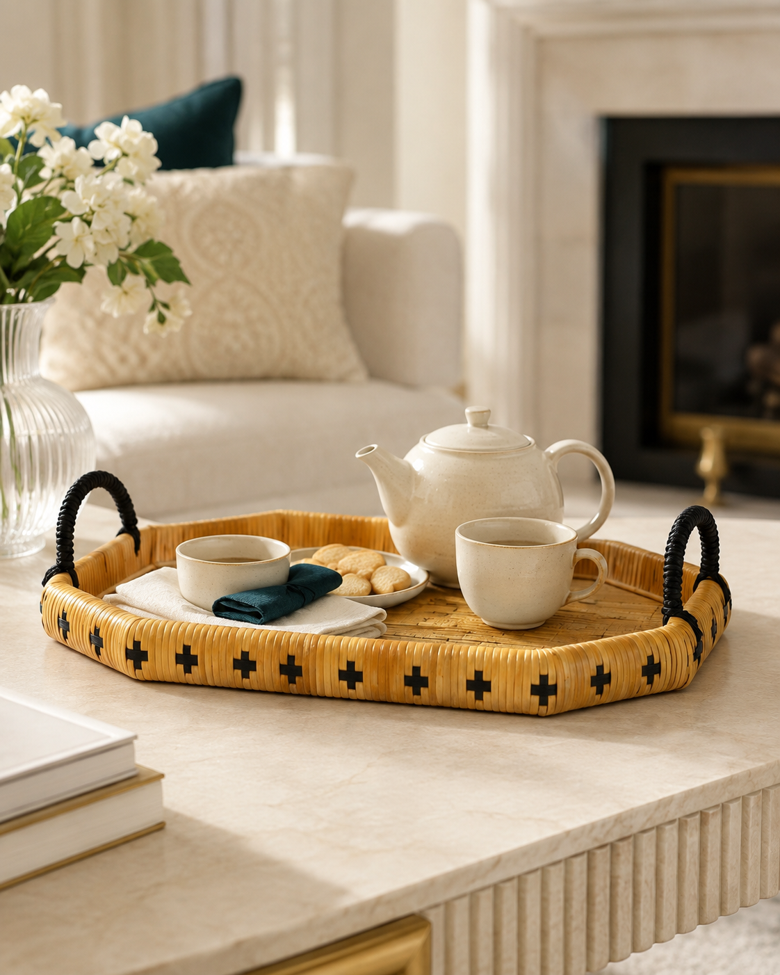 Izzhaar Wooden Tray with Metal Handle - Oval