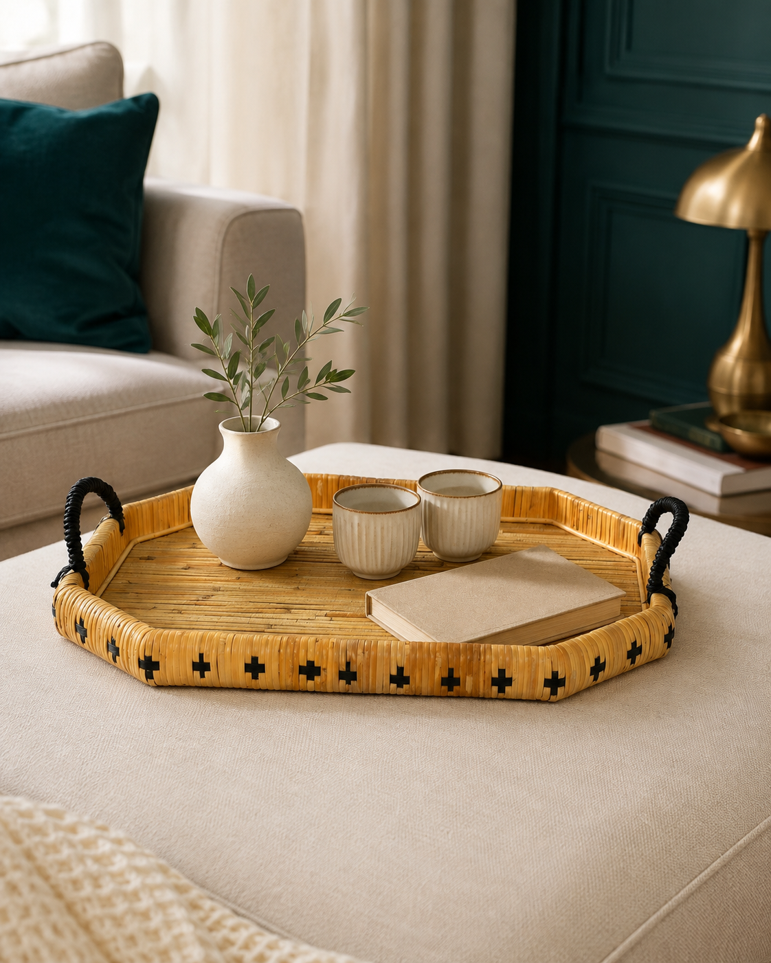 Izzhaar Wooden Tray with Metal Handle - Oval