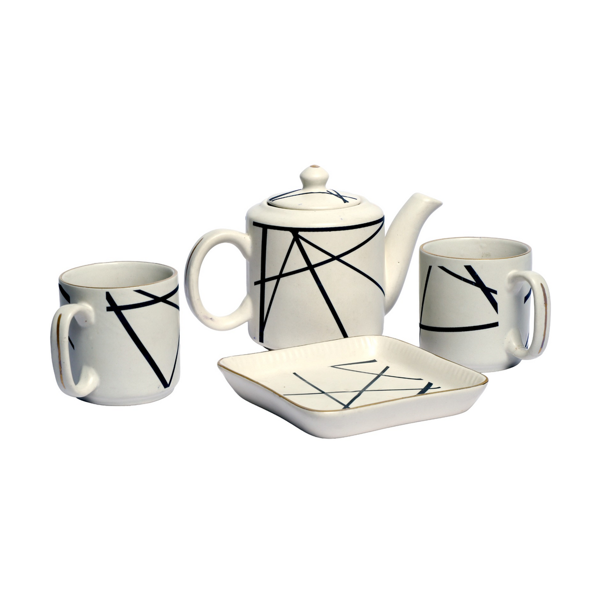 Izzhaar Abstract Print Black & White Ceramic Tea Set