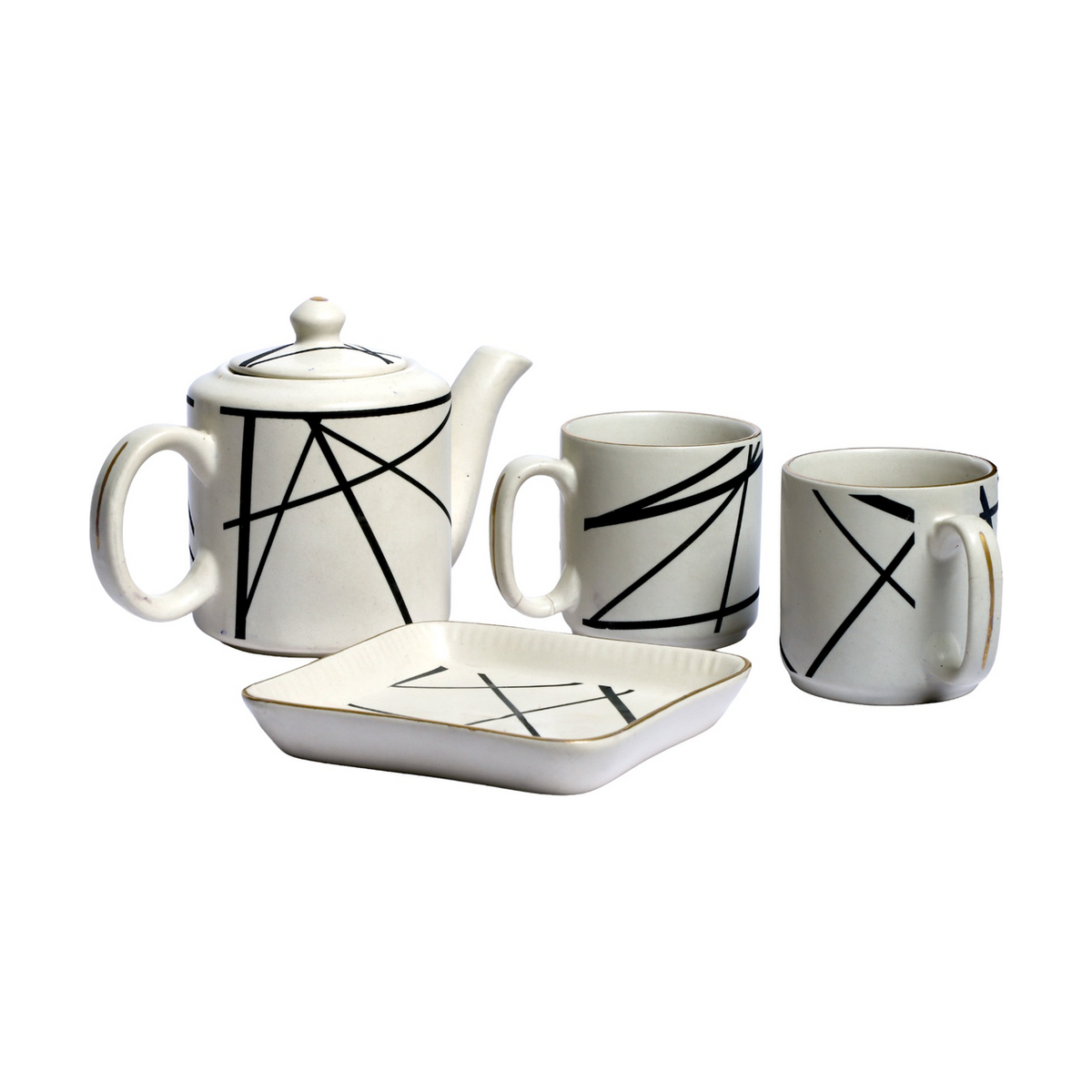 Izzhaar Abstract Print Black & White Ceramic Tea Set