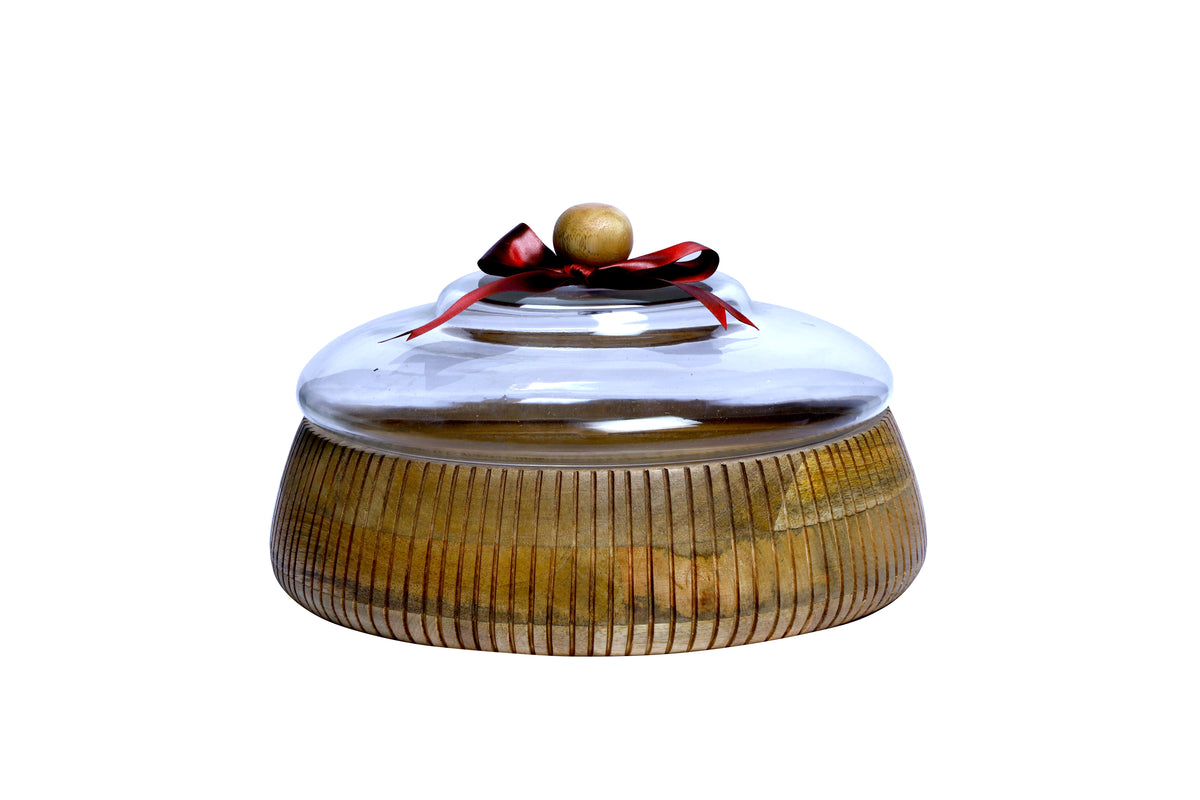 Izzhaar Wooden Cake Stand with Glass Dome Cover