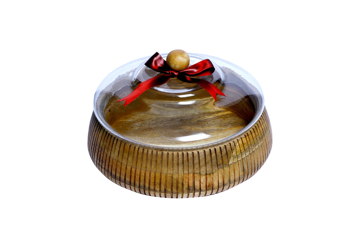 Izzhaar Wooden Cake Stand with Glass Dome Cover