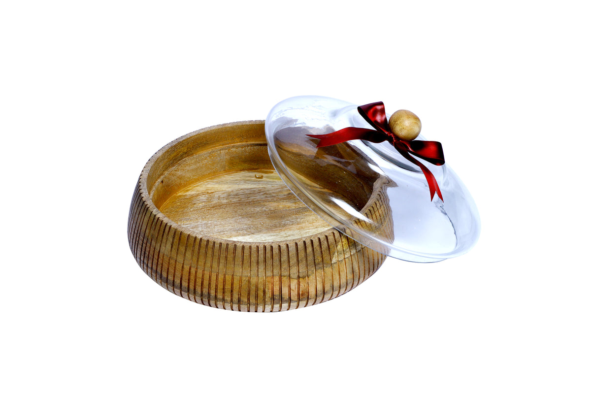 Izzhaar Wooden Cake Stand with Glass Dome Cover