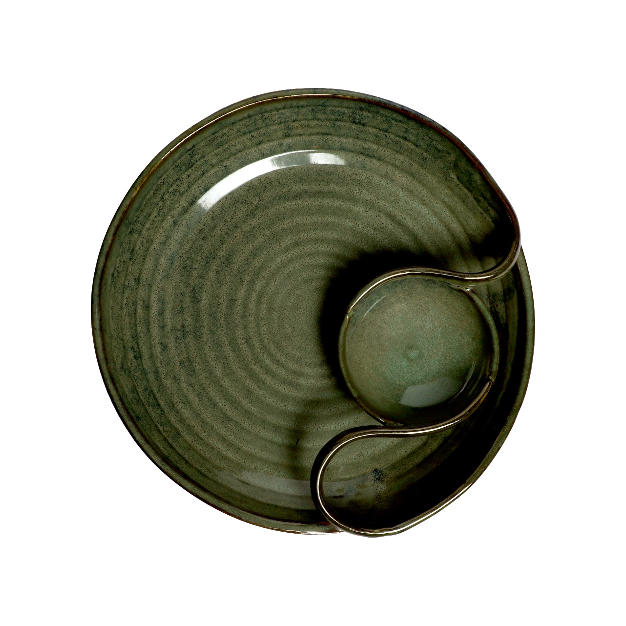 Izzhaar olive green ceramic plate with attached bowl