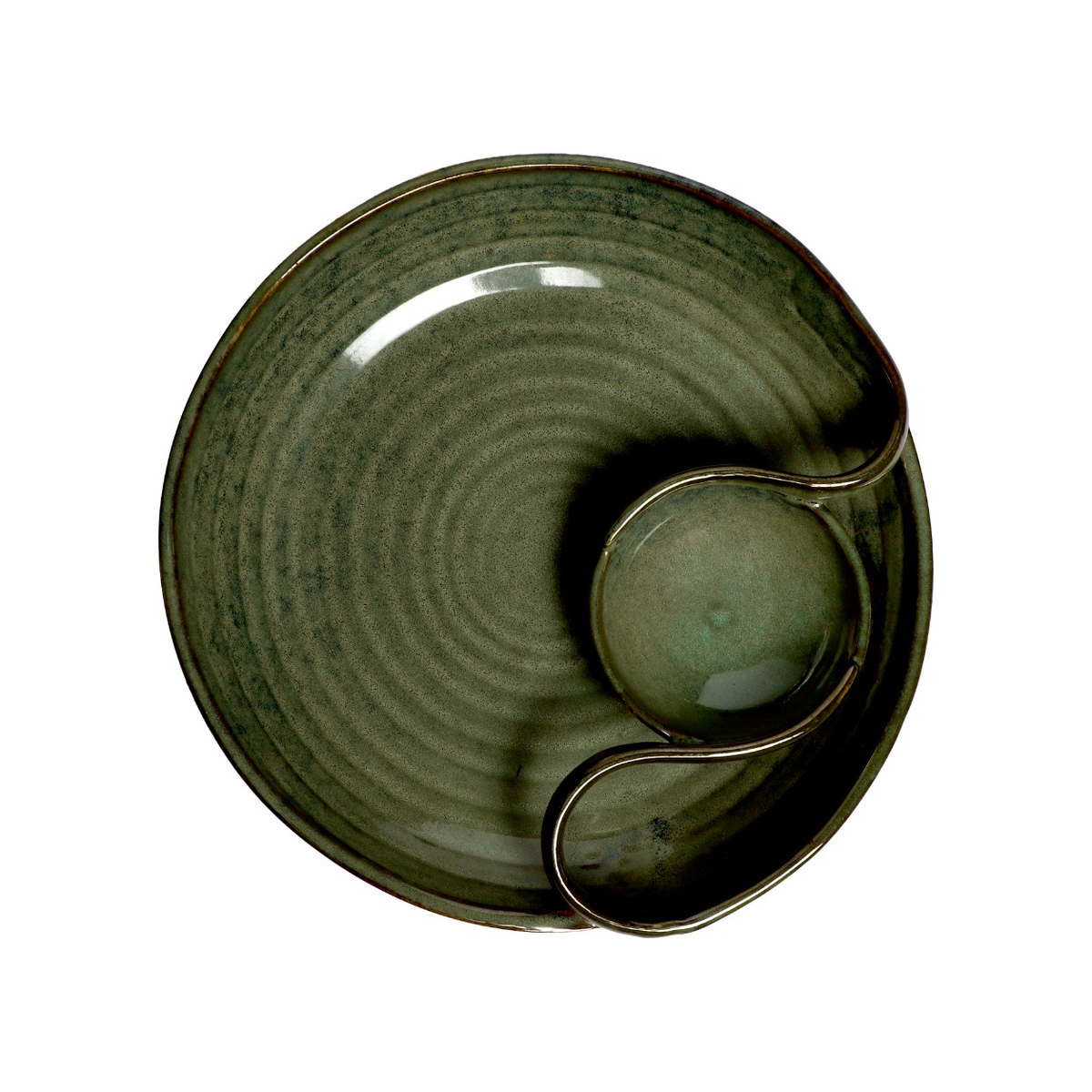 Izzhaar Olive Green Ceramic Plate with Attached Bowl