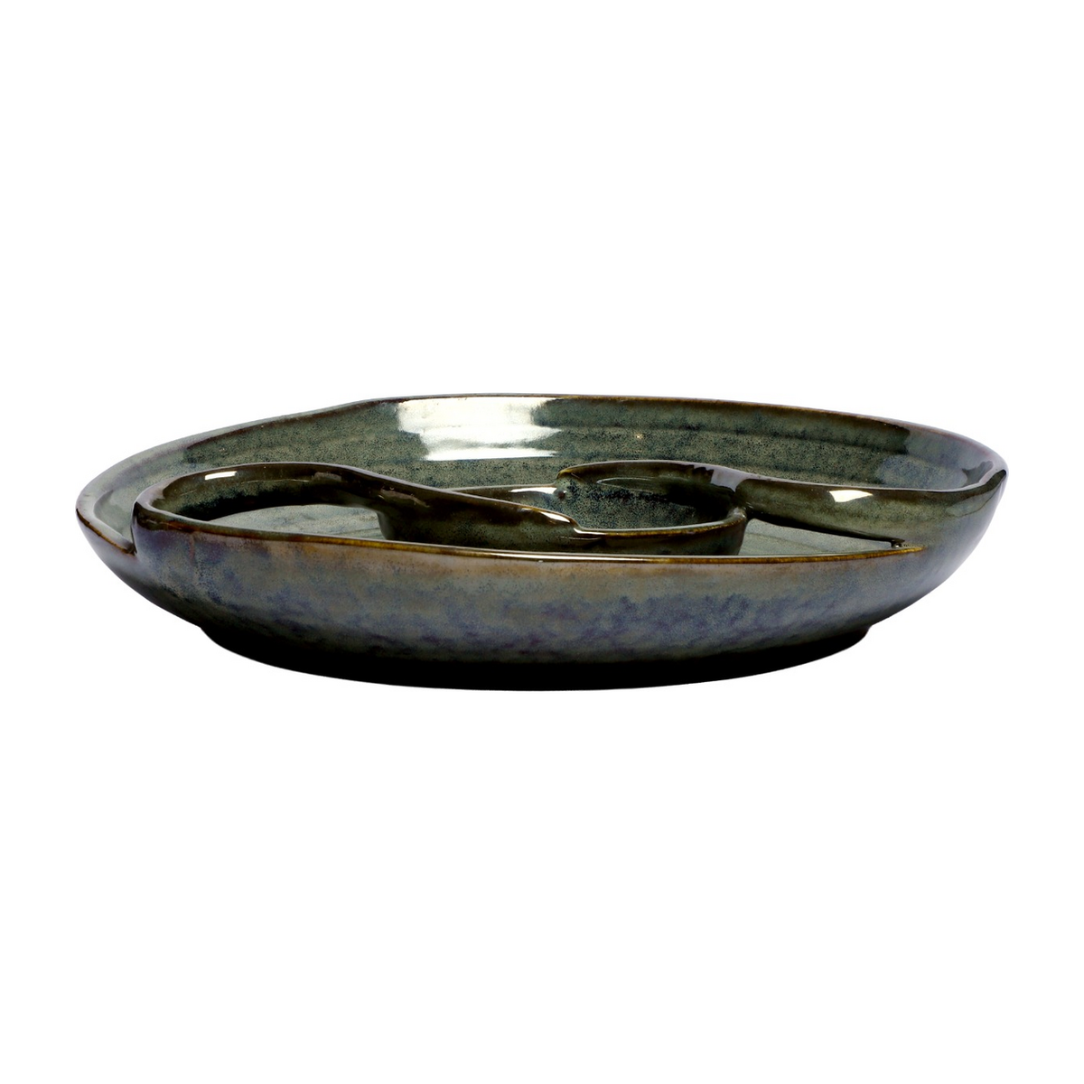 Izzhaar Olive Green Ceramic Plate with Attached Bowl