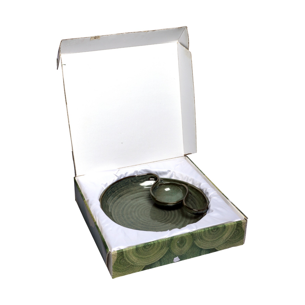 Izzhaar olive green ceramic plate with attached bowl