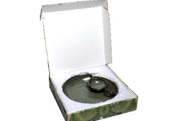 Izzhaar olive green ceramic plate with attached bowl