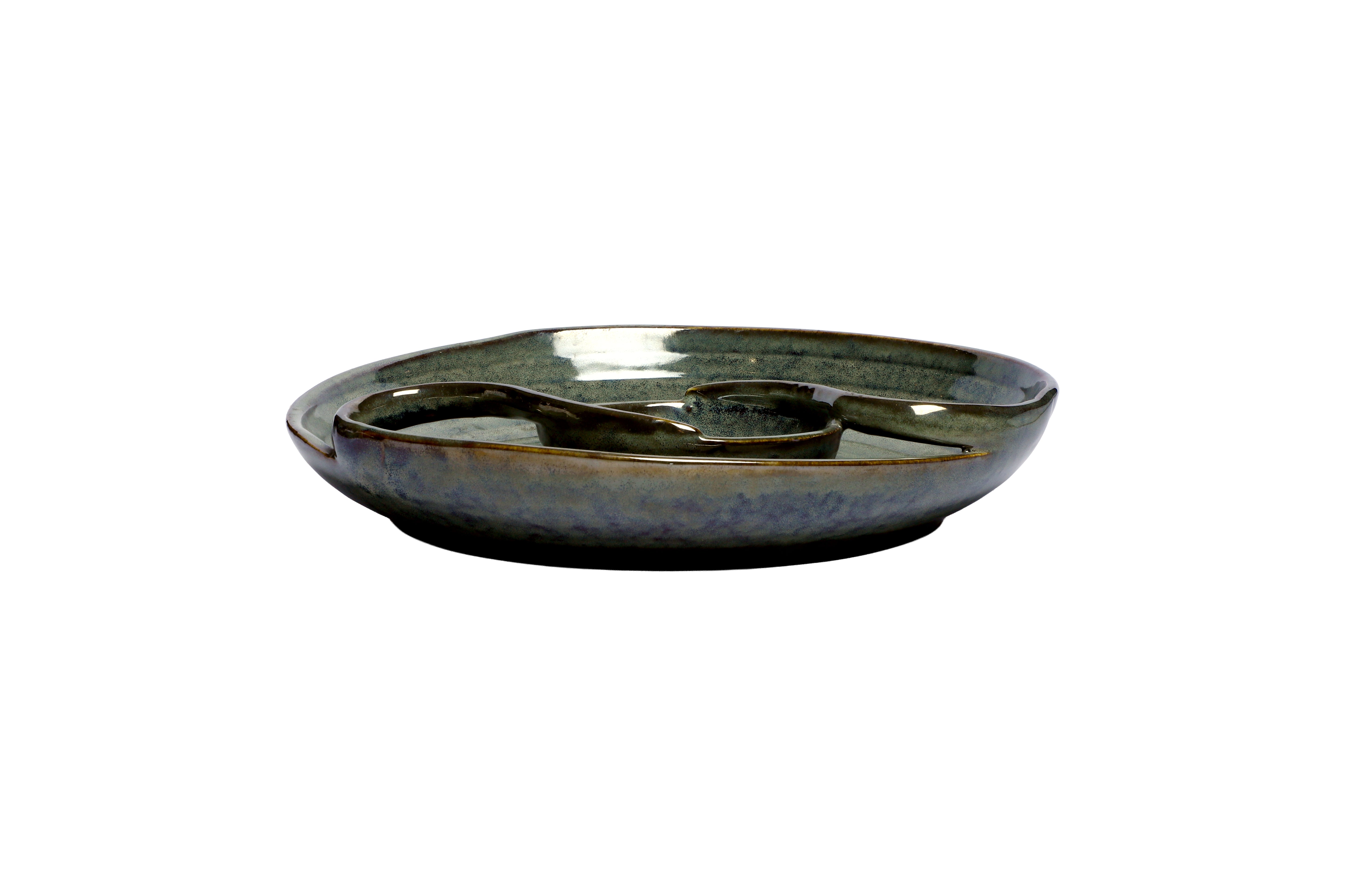 Izzhaar olive green ceramic plate with attached bowl