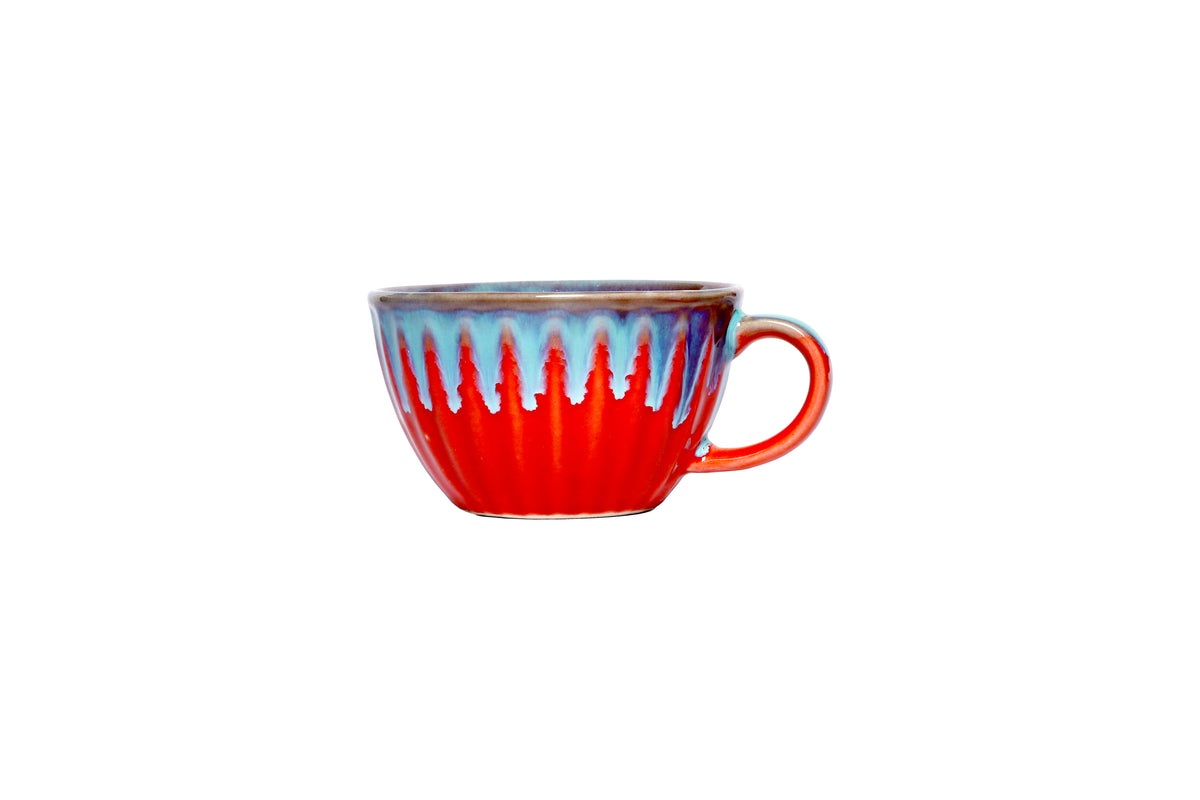 Izzhaar Ceramic Red & Blue Tea Set with Plate, Cup & Box