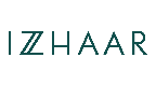 The brand name 'IZHAAR' is displayed in a dark teal sans-serif font against a solid white background.