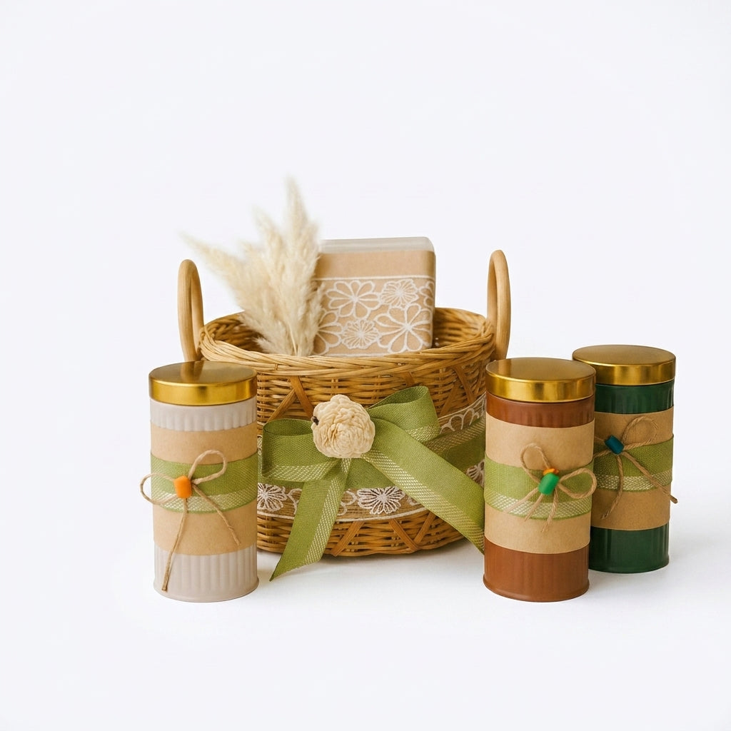 Izzhaar Decorative Storage Jar Set with Basket – Handmade Gift Hamper & Organizer.