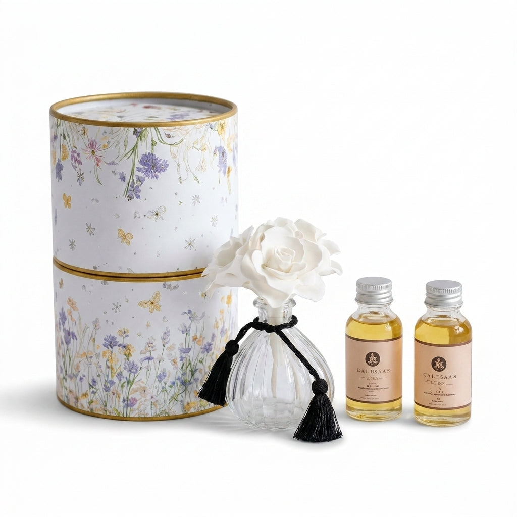 Izzhaar Floral Aroma Gift Set – Reed Diffuser Oil, Decorative Flower Vase & Luxury Gift Box.
