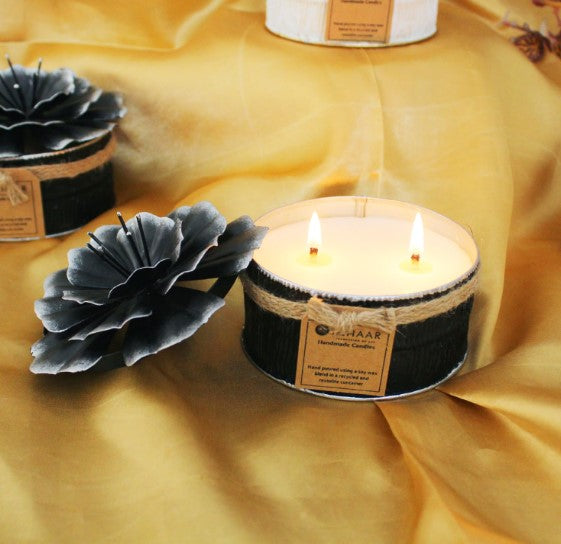 Good Vibe Black Hand-Poured Scented Candle With Hibiscus Design Lid