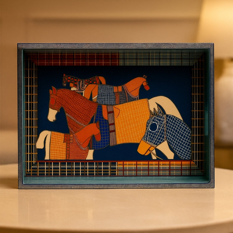Izzhaar Designer Decorative Tray with Abstract Horse Illustration – Premium Finish