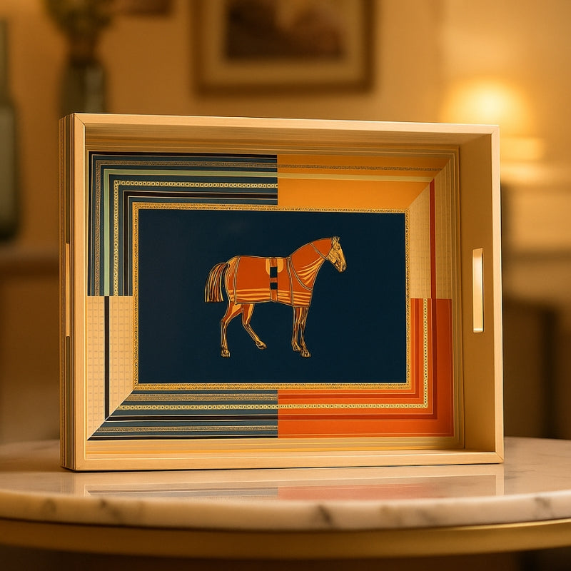 Izzhaar Luxury Decorative Serving Tray – Horse Art Design (Premium Finish)