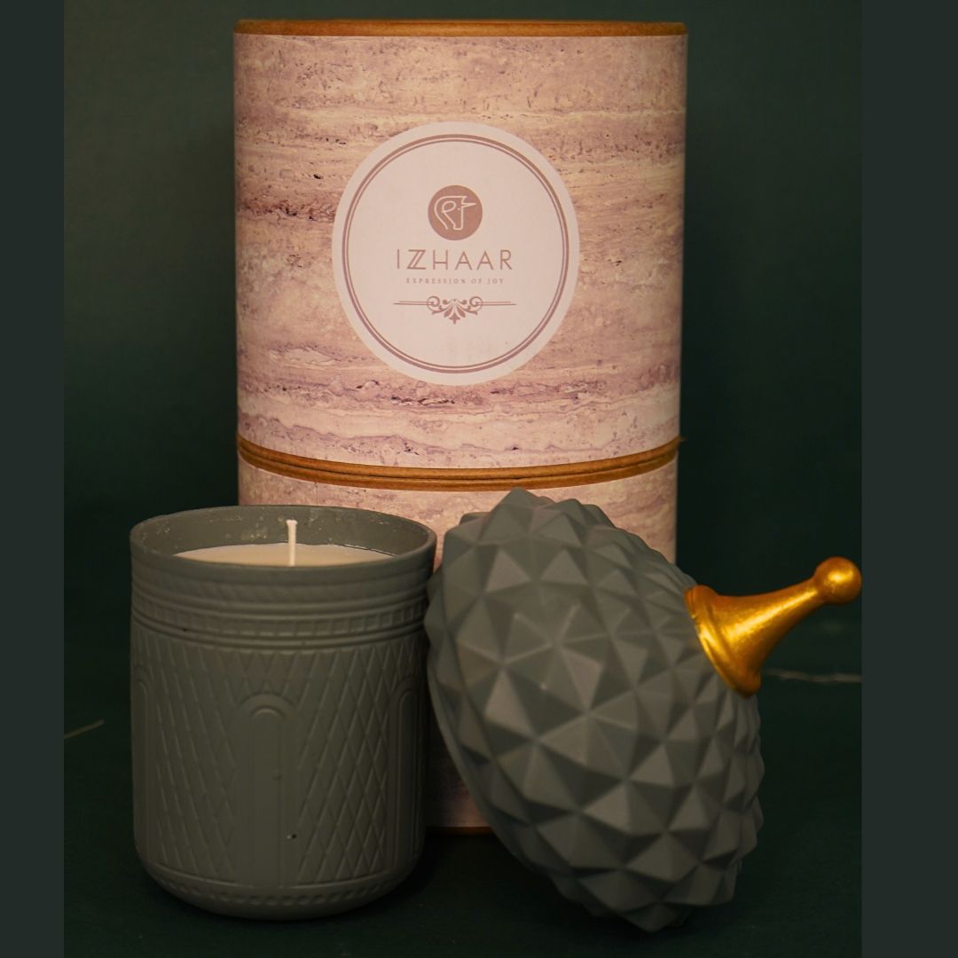 Artisanal Acorn Scented Candle and Decorative Canister Set.