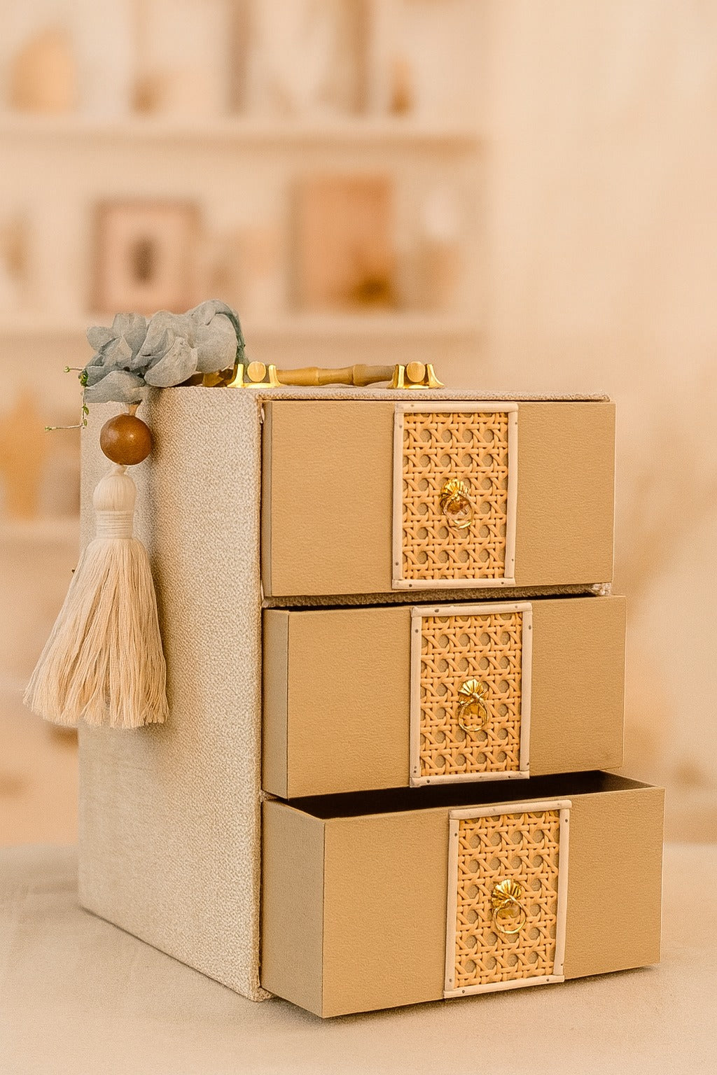 Izzhaar Rattan Luxe Drawer Box – A Symphony of Subtle Sophistication