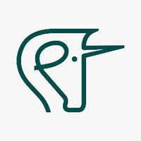 A minimalist dark teal line-art logo of a stylized horse head on a light gray background.