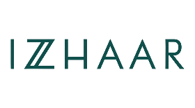 The wordmark 'IZHAAR' appears in a dark teal sans-serif typeface on a plain white background.